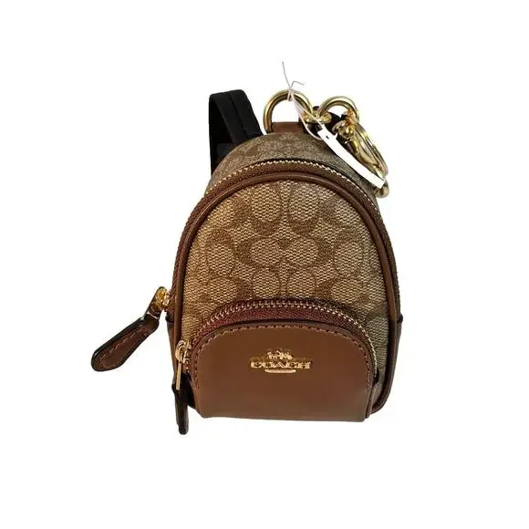 Coach Gold/Brown Mini Court Backpack COACH® Outlet | Court Backpack In Blocked Signature Canvas main image 3
